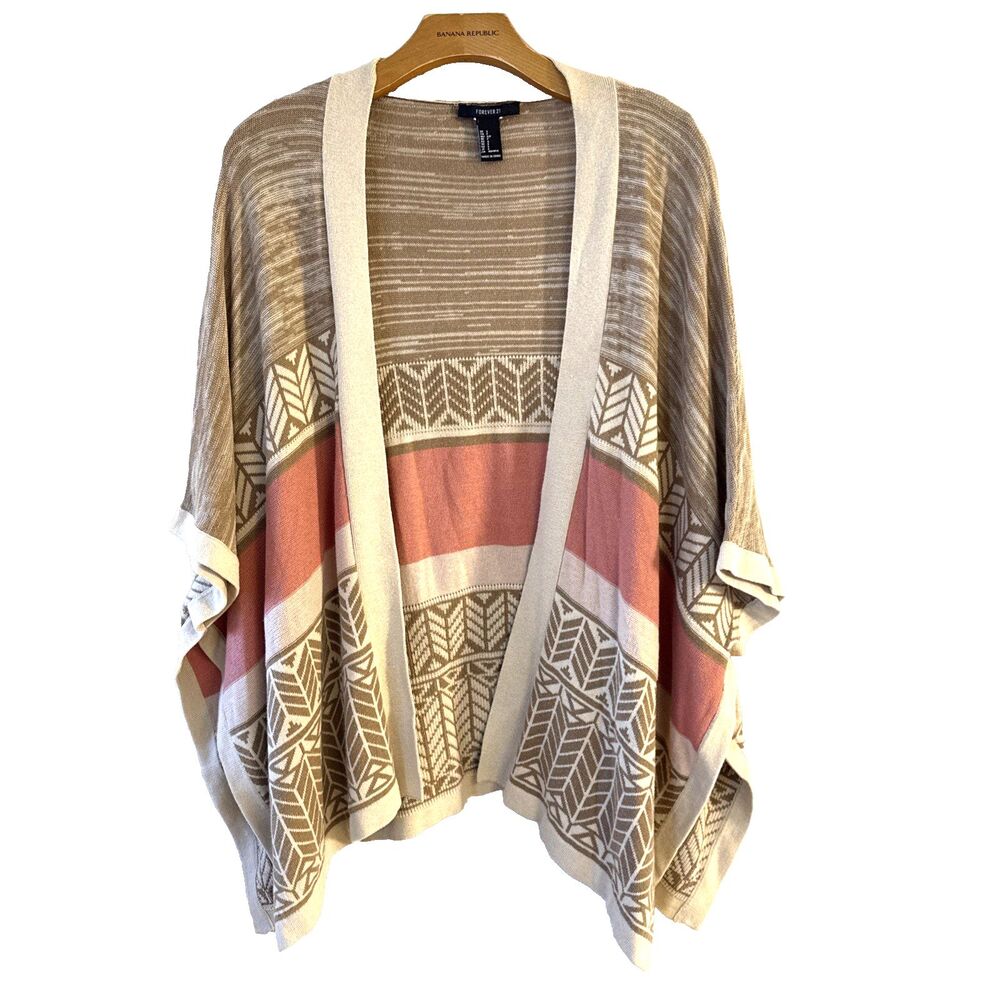Forever 21 Aztec Sweater Wrap Muted Beige Tan Salmon - S - Boho Y2K tribal Aztec